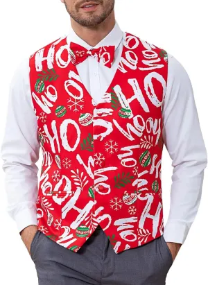 2-Piece Mens Halloween Christmas Suit Vest & Bow Tie S-3XL