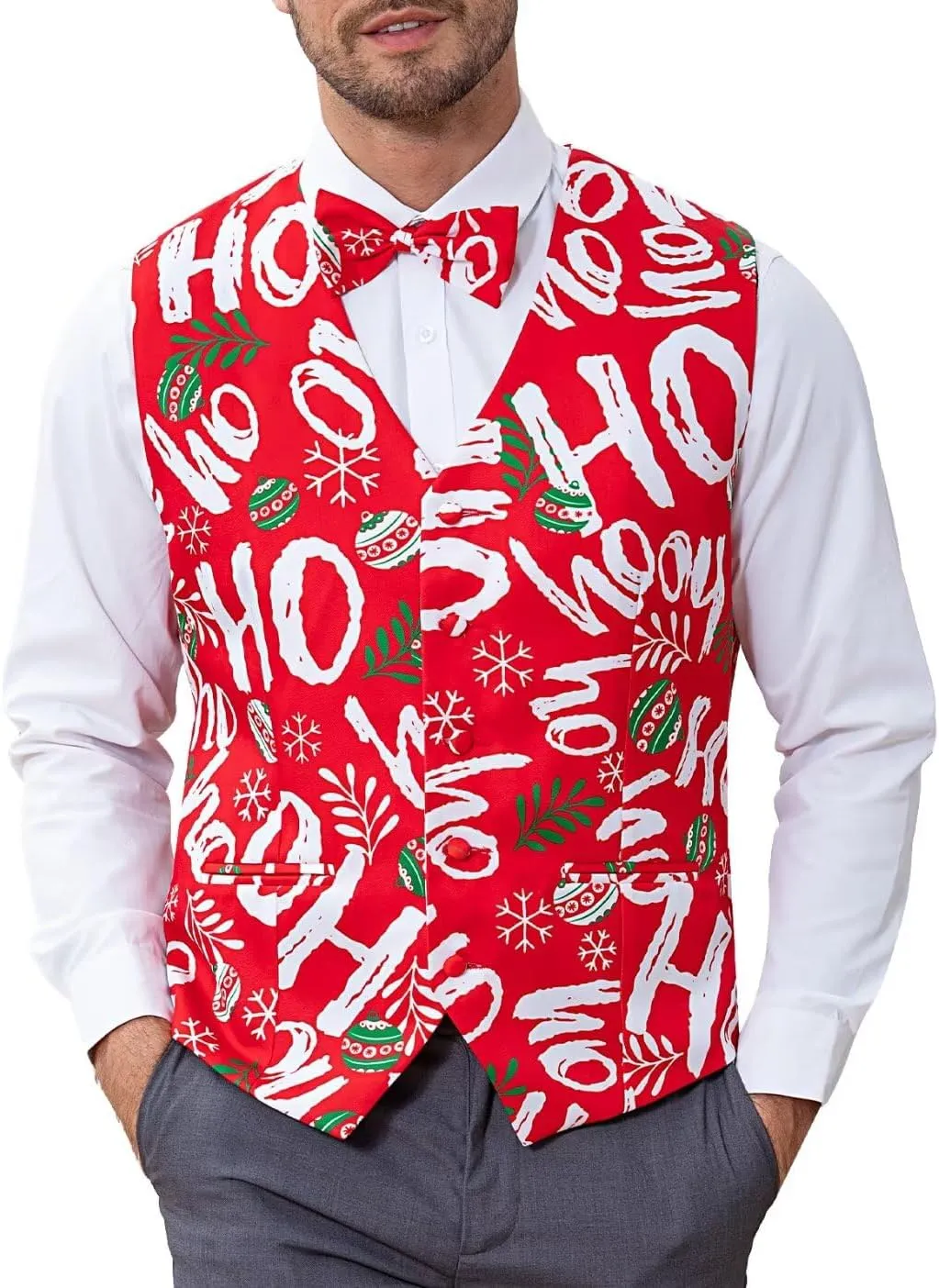 2-Piece Mens Halloween Christmas Suit Vest & Bow Tie S-3XL