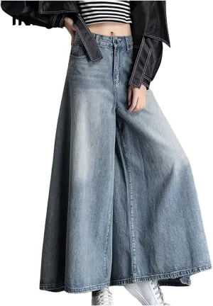 2024 Women's Extra Wide Leg Jeans High Waistled Palazzo Culottes Denim Pants Plus Size Casual Loose Fit with Pockets
