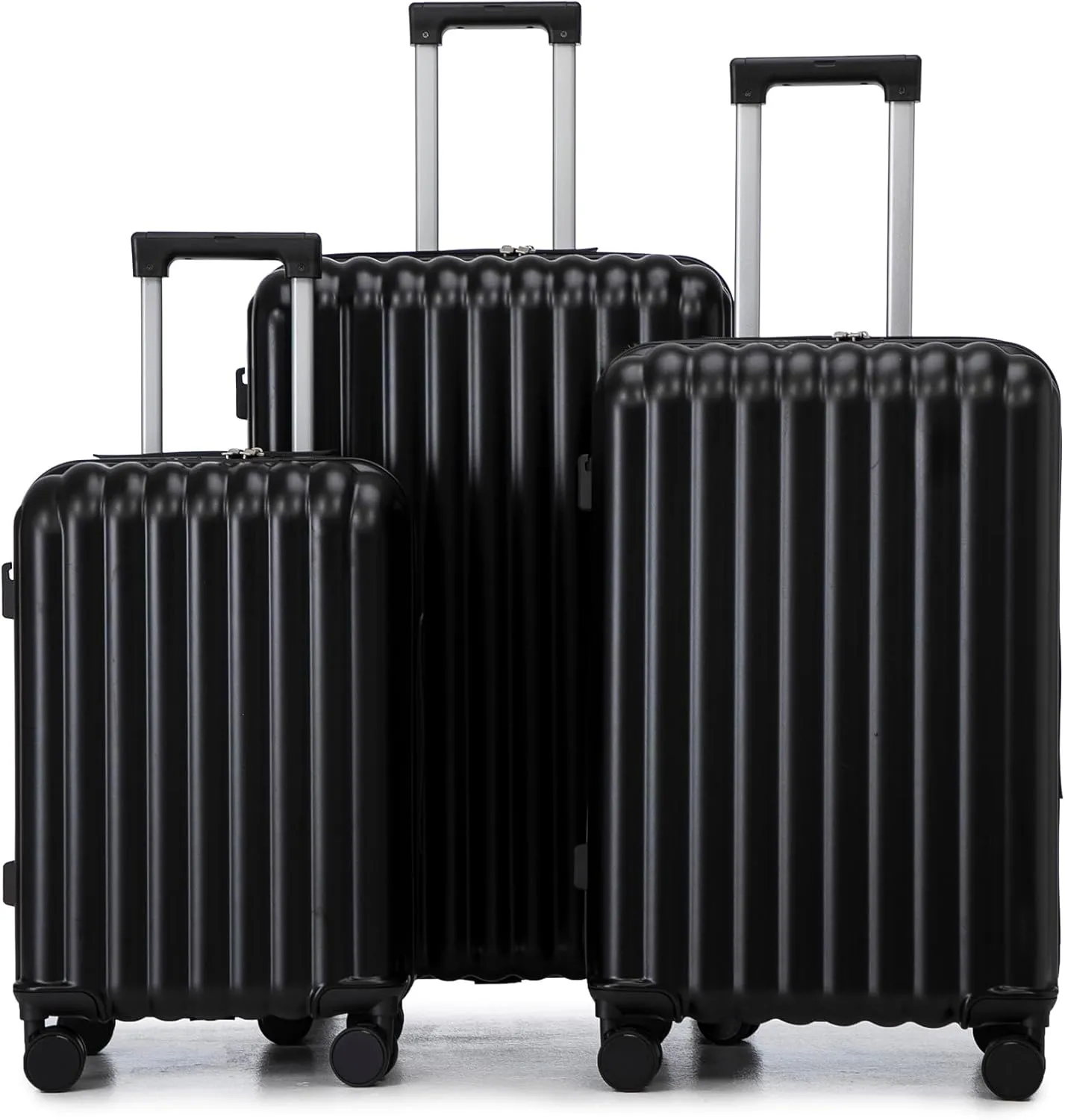 (20/24/28 Inch Hardshell Luggage Set of 3 with ABS Spinner Wheel, Carry On Expandable Hardside Travel Suitcase Built-in Cup Holder & USB Port & Phone Holder, Black