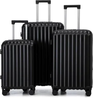 (20/24/28 Inch Hardshell Luggage Set of 3 with ABS Spinner Wheel, Carry On Expandable Hardside Travel Suitcase Built-in Cup Holder & USB Port & Phone Holder, Black