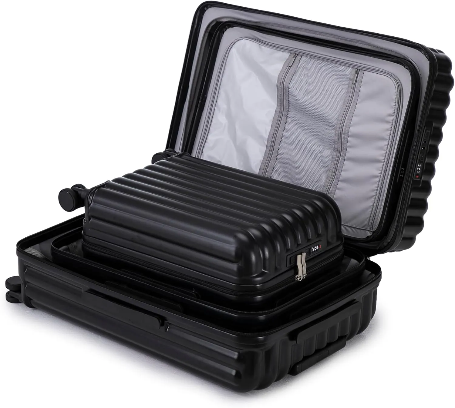 (20/24/28 Inch Hardshell Luggage Set of 3 with ABS Spinner Wheel, Carry On Expandable Hardside Travel Suitcase Built-in Cup Holder & USB Port & Phone Holder, Black