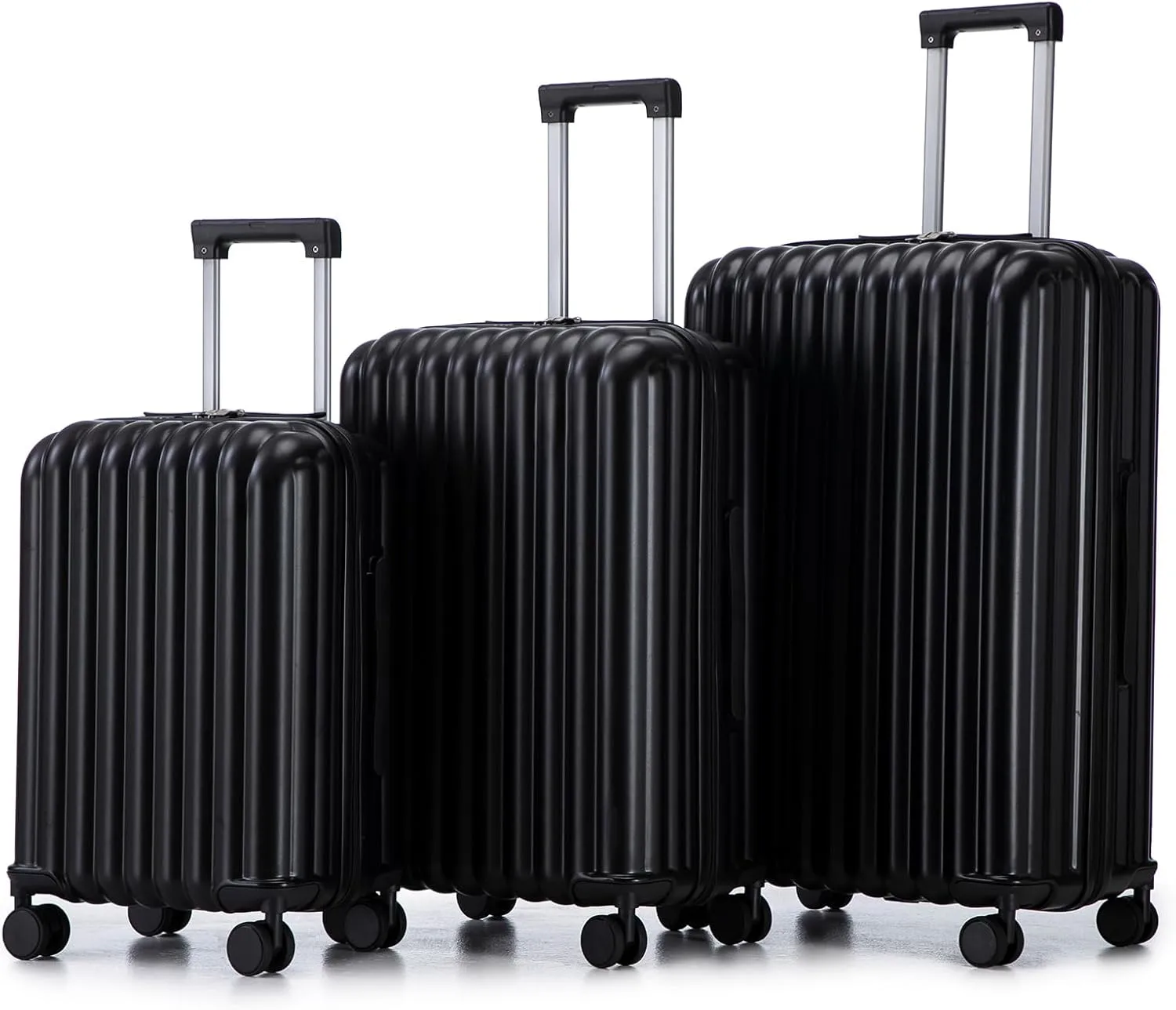 (20/24/28 Inch Hardshell Luggage Set of 3 with ABS Spinner Wheel, Carry On Expandable Hardside Travel Suitcase Built-in Cup Holder & USB Port & Phone Holder, Black