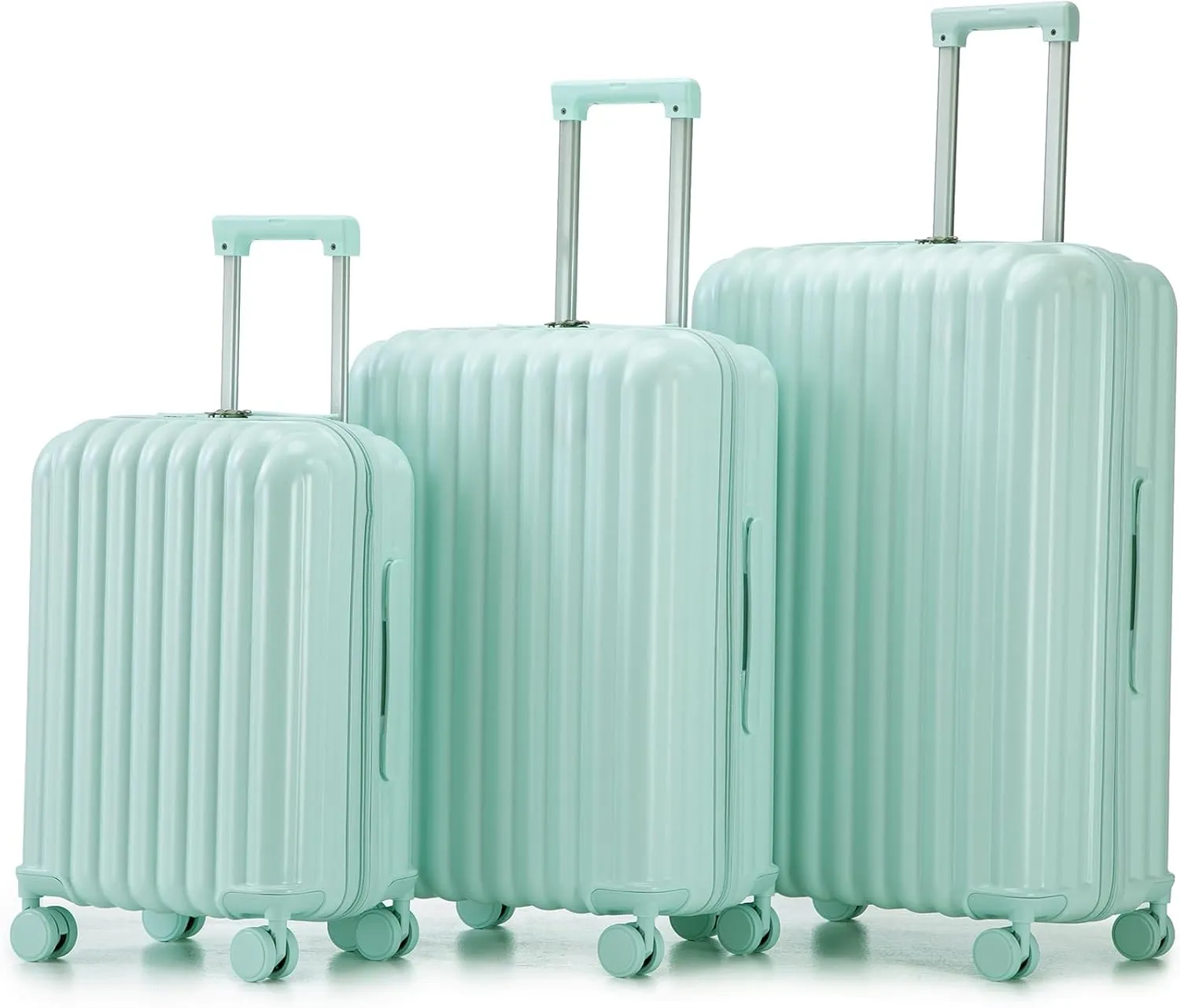 (20/24/28 Inch Hardshell Luggage Set of 3 with ABS Spinner Wheel, Carry On Expandable Hardside Travel Suitcase Built-in Cup Holder & USB Port & Phone Holder, Mint Green