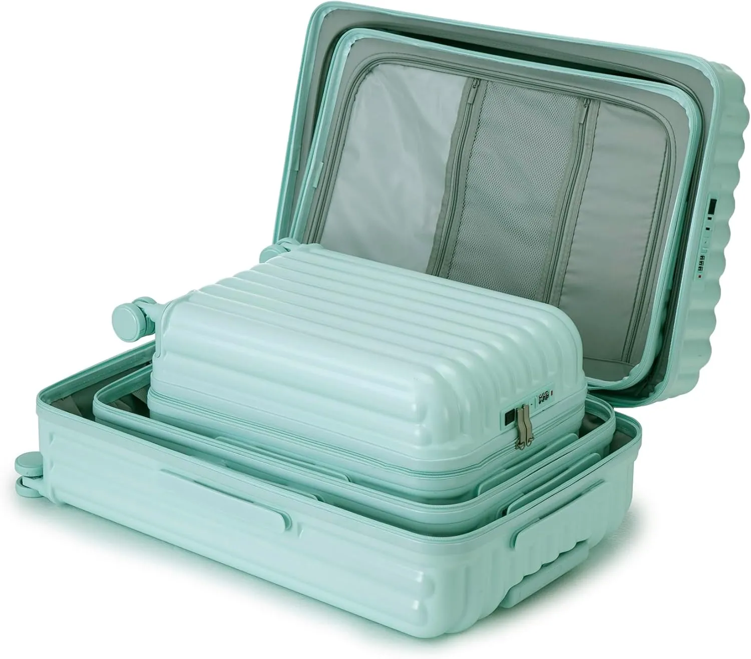 (20/24/28 Inch Hardshell Luggage Set of 3 with ABS Spinner Wheel, Carry On Expandable Hardside Travel Suitcase Built-in Cup Holder & USB Port & Phone Holder, Mint Green