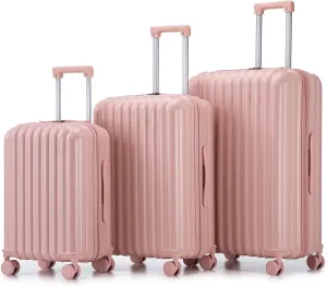 (20/24/28 Inch Hardshell Luggage Set of 3 with ABS Spinner Wheel, Carry On Expandable Hardside Travel Suitcase Built-in Cup Holder & USB Port & Phone Holder, Pink