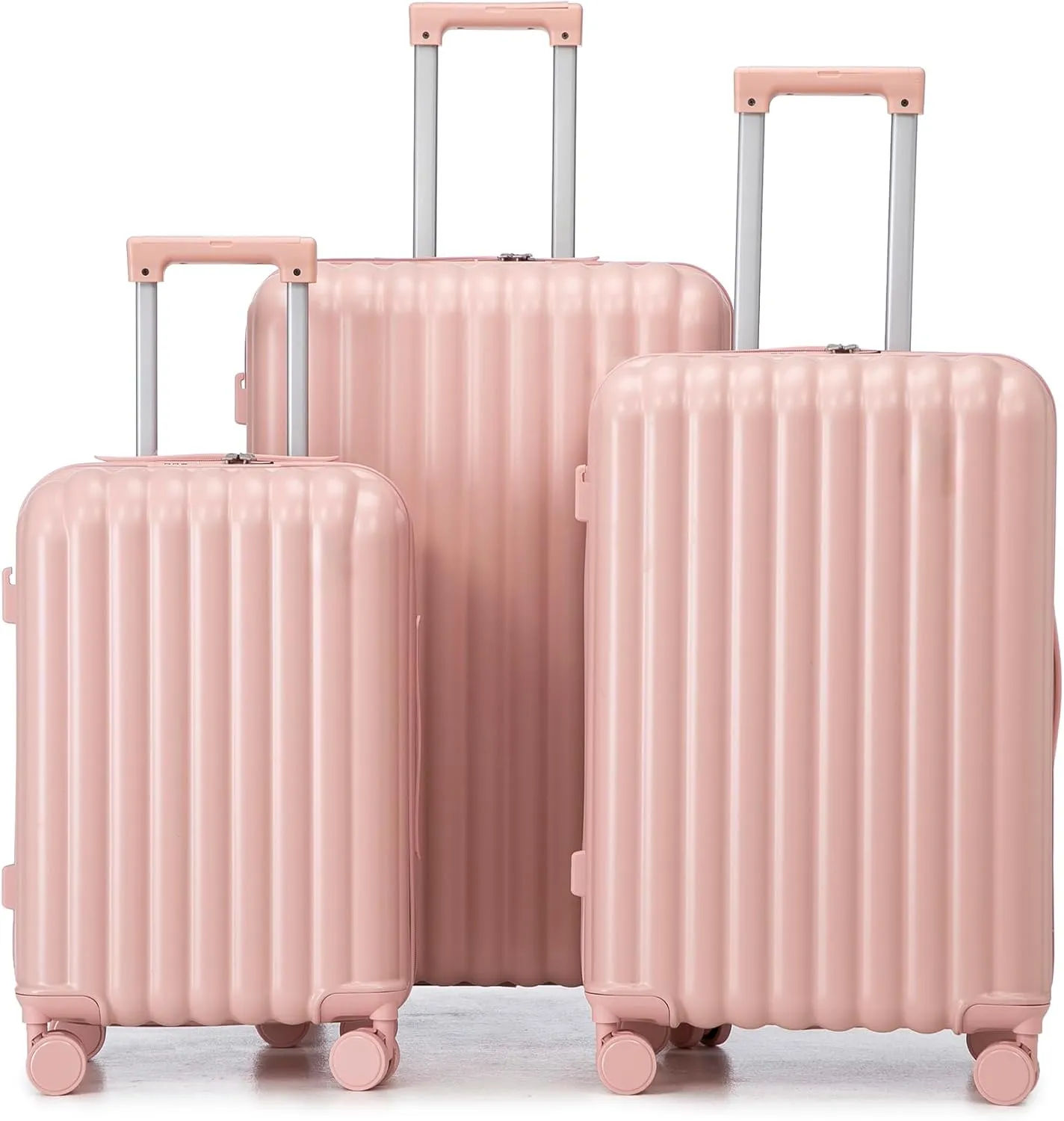 (20/24/28 Inch Hardshell Luggage Set of 3 with ABS Spinner Wheel, Carry On Expandable Hardside Travel Suitcase Built-in Cup Holder & USB Port & Phone Holder, Pink