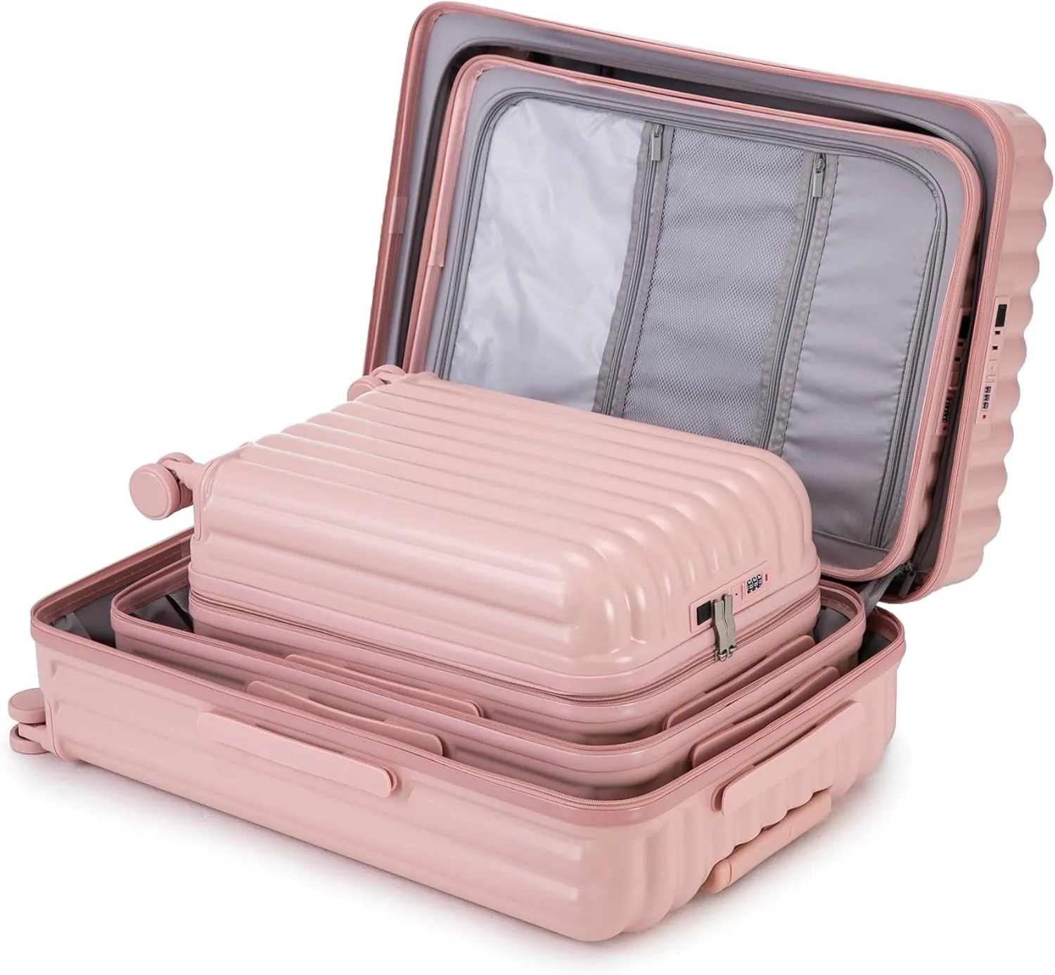 (20/24/28 Inch Hardshell Luggage Set of 3 with ABS Spinner Wheel, Carry On Expandable Hardside Travel Suitcase Built-in Cup Holder & USB Port & Phone Holder, Pink