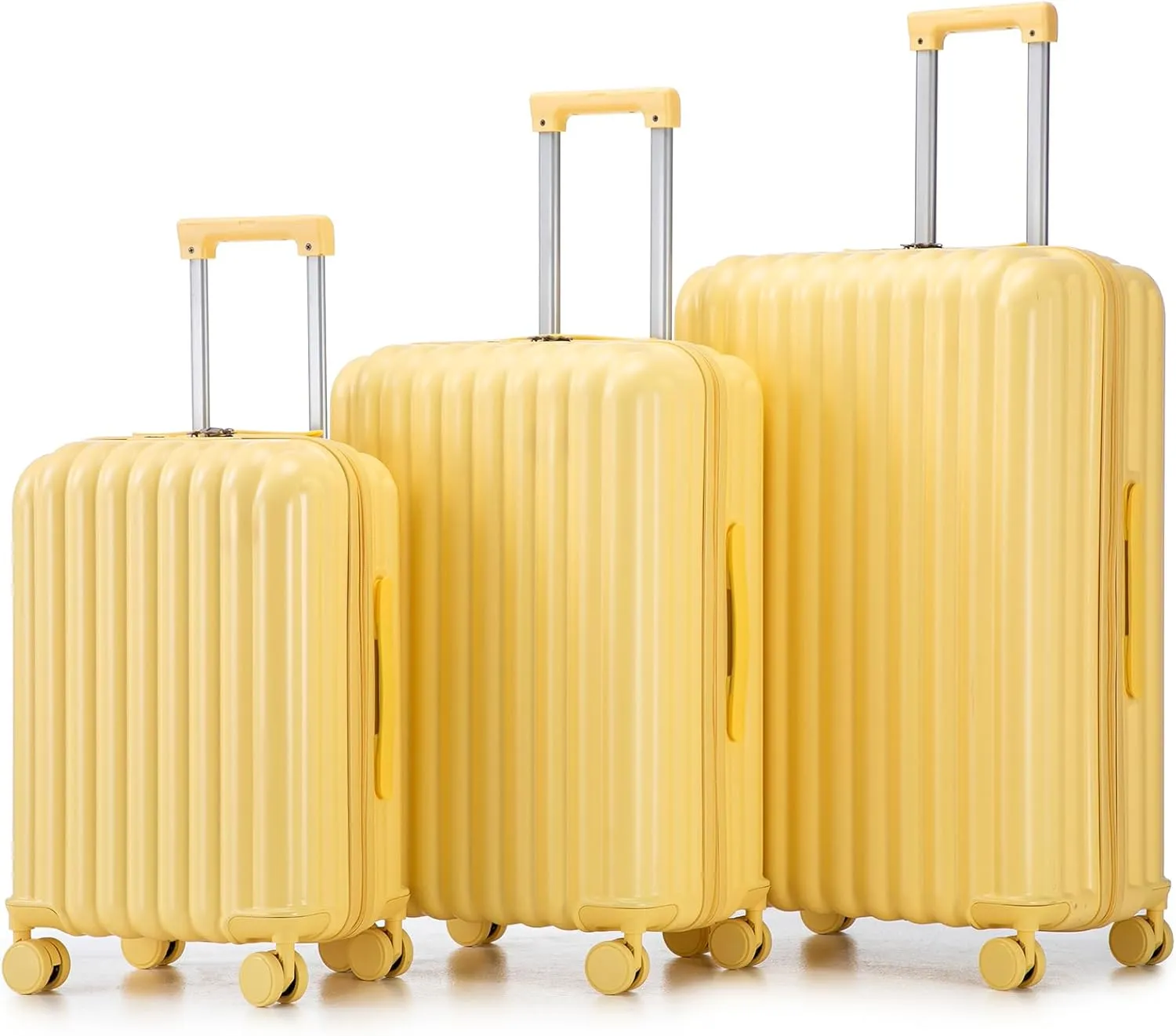 (20/24/28 Inch Hardshell Luggage Set of 3 with ABS Spinner Wheel, Carry On Expandable Hardside Travel Suitcase Built-in Cup Holder & USB Port & Phone Holder, Yellow