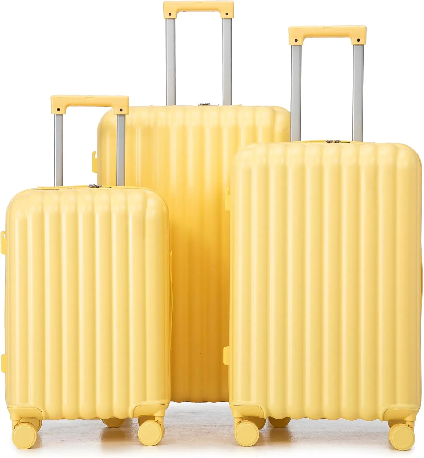 (20/24/28 Inch Hardshell Luggage Set of 3 with ABS Spinner Wheel, Carry On Expandable Hardside Travel Suitcase Built-in Cup Holder & USB Port & Phone Holder, Yellow
