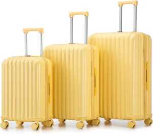 (20/24/28 Inch Hardshell Luggage Set of 3 with ABS Spinner Wheel, Carry On Expandable Hardside Travel Suitcase Built-in Cup Holder & USB Port & Phone Holder, Yellow