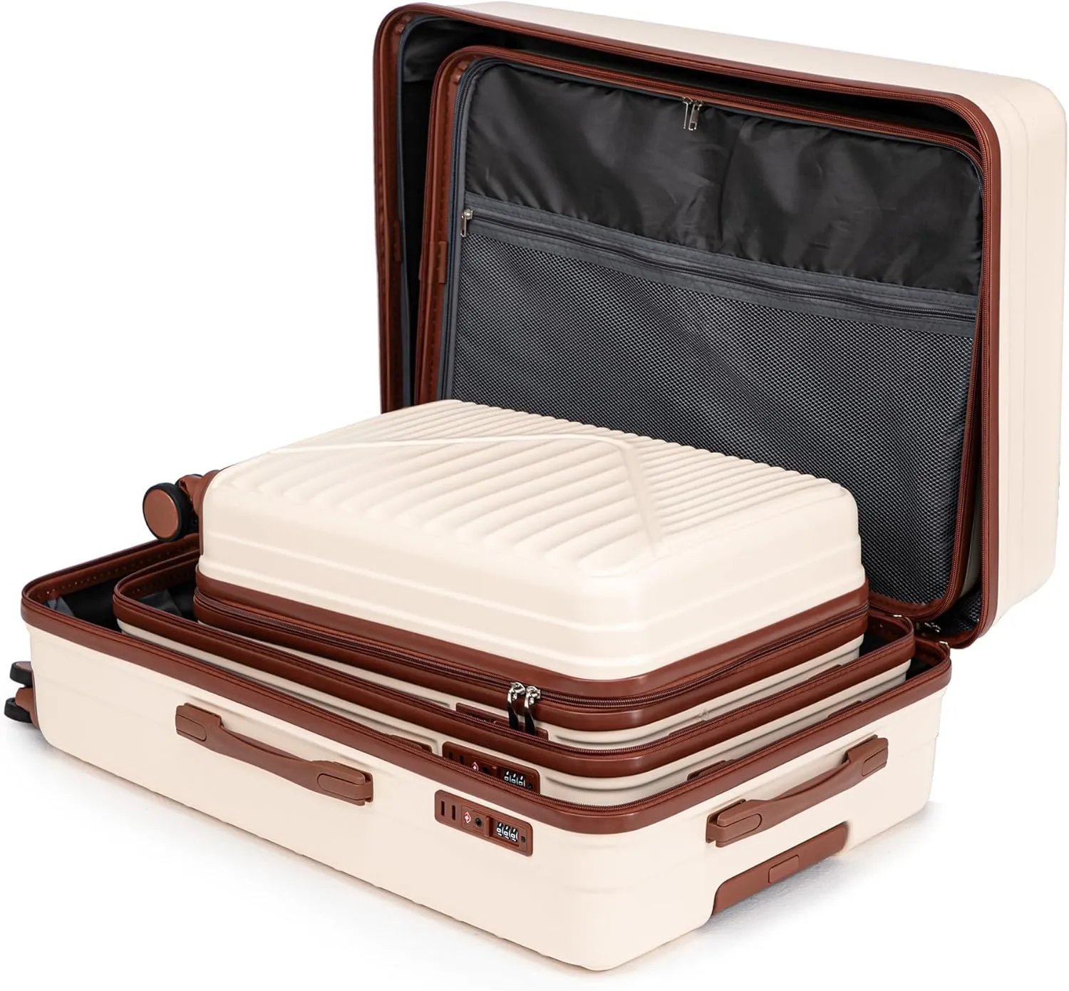 (20/24/28 Inch Hardshell Luggage Set of 3 with ABS Spinner Wheel, Carry On Expandable Lightweight Hardside Travel Suitcase with TSA Combination Lock, Hard Case, Beige