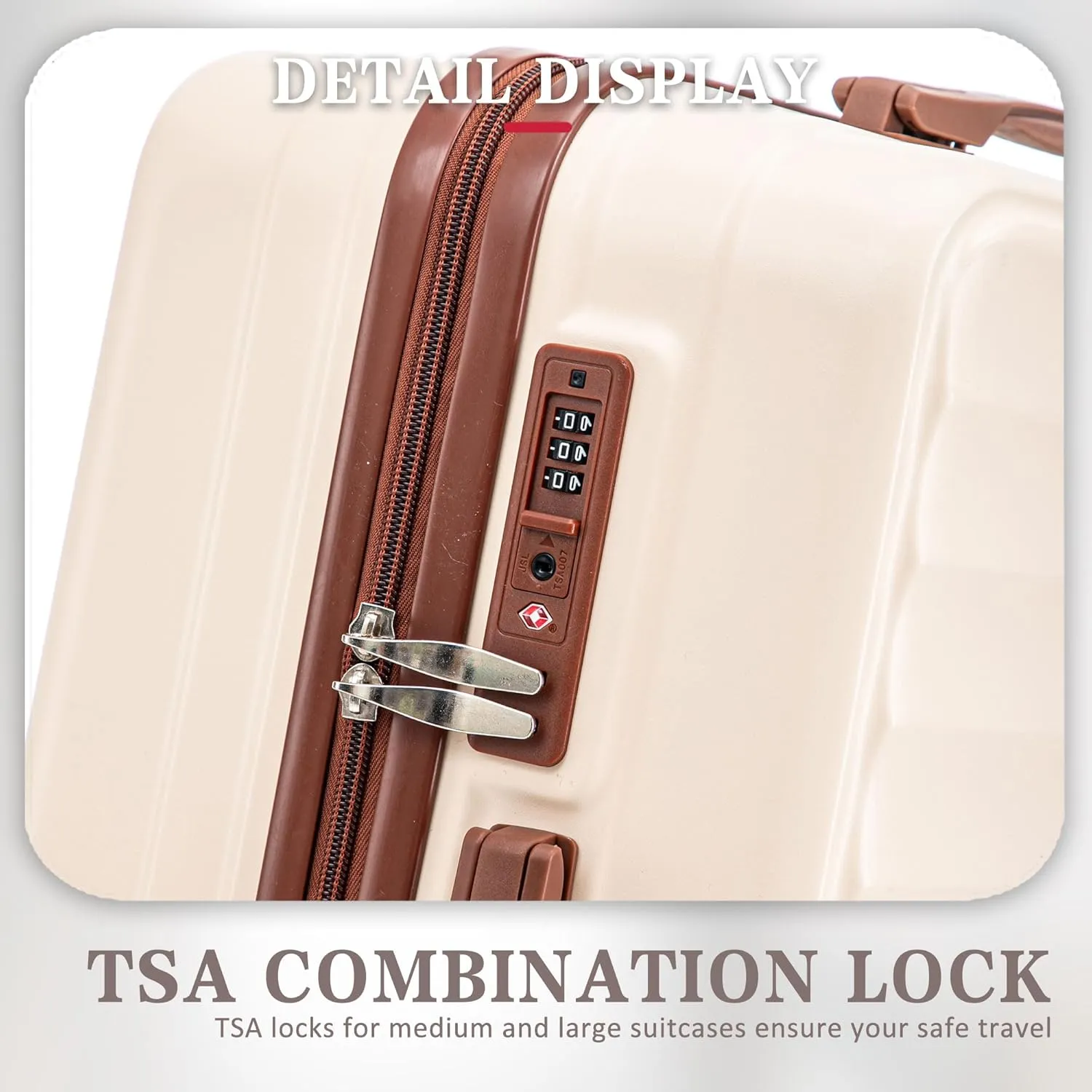 (20/24/28 Inch Hardshell Luggage Set of 3 with ABS Spinner Wheel, Carry On Expandable Lightweight Hardside Travel Suitcase with TSA Combination Lock, Hard Case, Beige