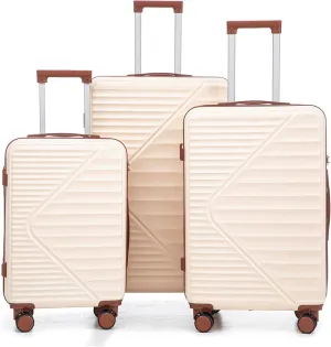 (20/24/28 Inch Hardshell Luggage Set of 3 with ABS Spinner Wheel, Carry On Expandable Lightweight Hardside Travel Suitcase with TSA Combination Lock, Hard Case, Beige