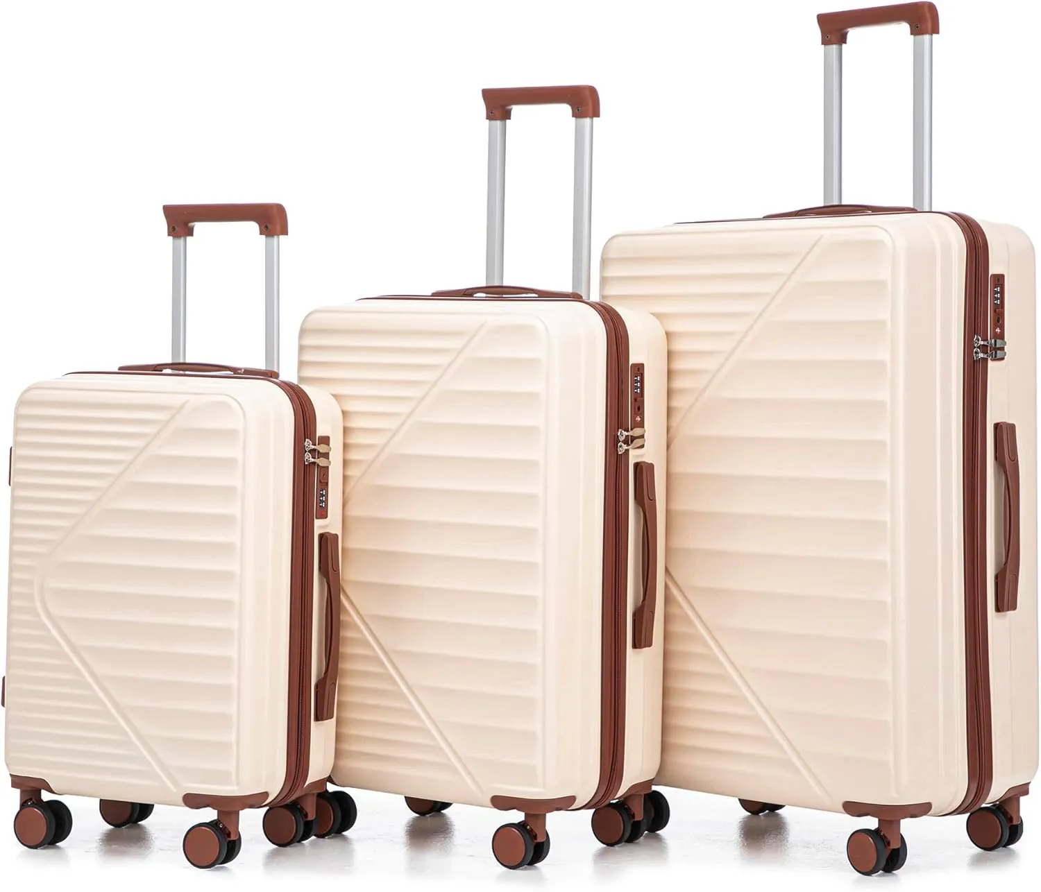 (20/24/28 Inch Hardshell Luggage Set of 3 with ABS Spinner Wheel, Carry On Expandable Lightweight Hardside Travel Suitcase with TSA Combination Lock, Hard Case, Beige