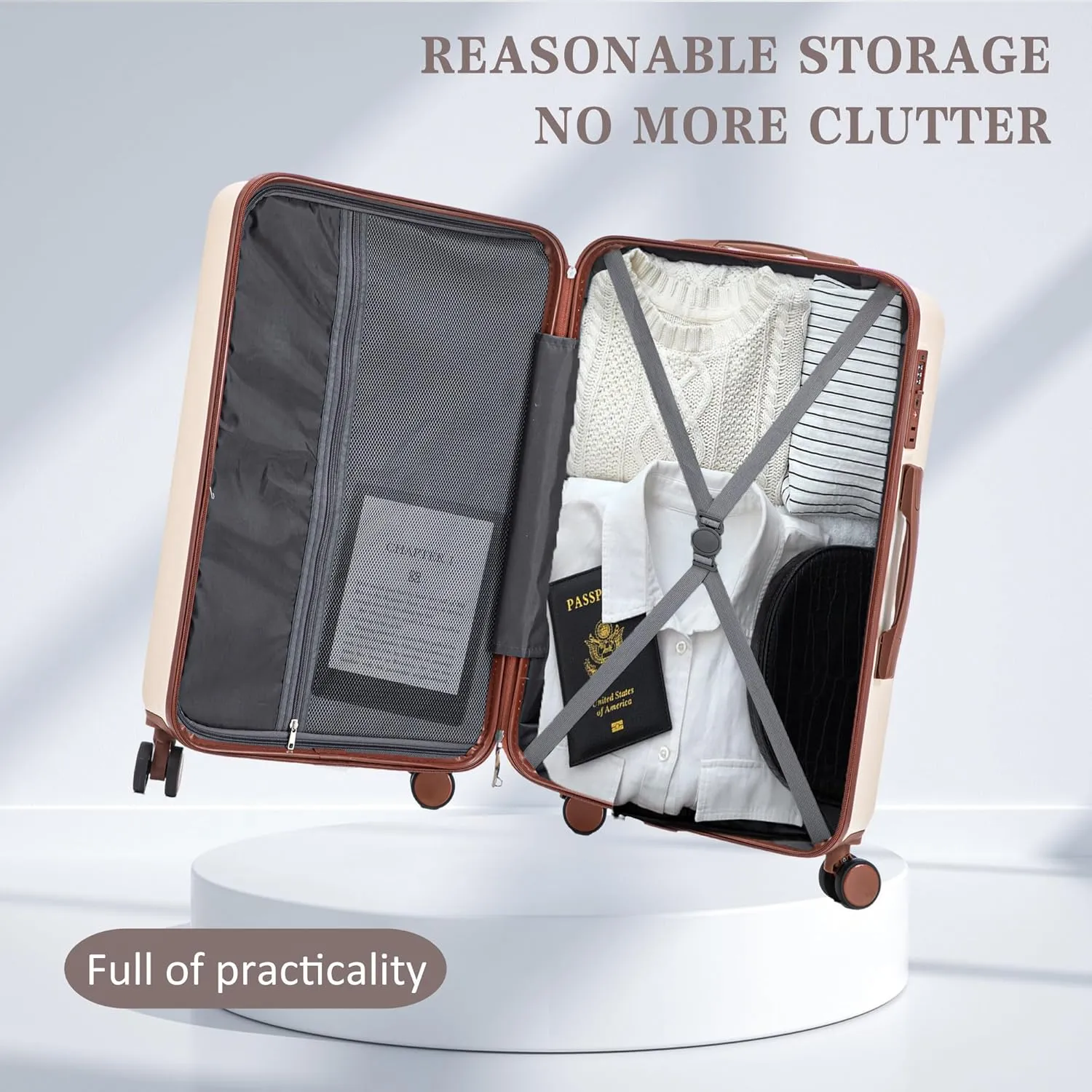 (20/24/28 Inch Hardshell Luggage Set of 3 with ABS Spinner Wheel, Carry On Expandable Lightweight Hardside Travel Suitcase with TSA Combination Lock, Hard Case, Beige