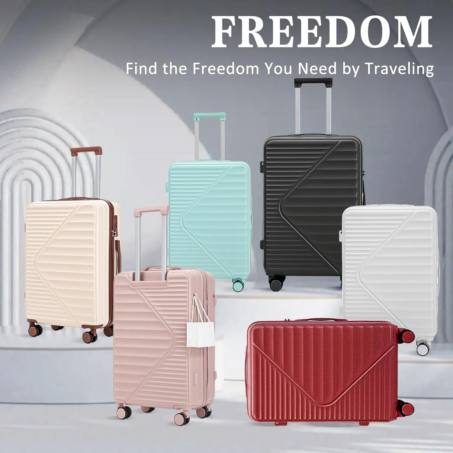 (20/24/28 Inch Hardshell Luggage Set of 3 with ABS Spinner Wheel, Carry On Expandable Lightweight Hardside Travel Suitcase with TSA Combination Lock, Hard Case, Beige
