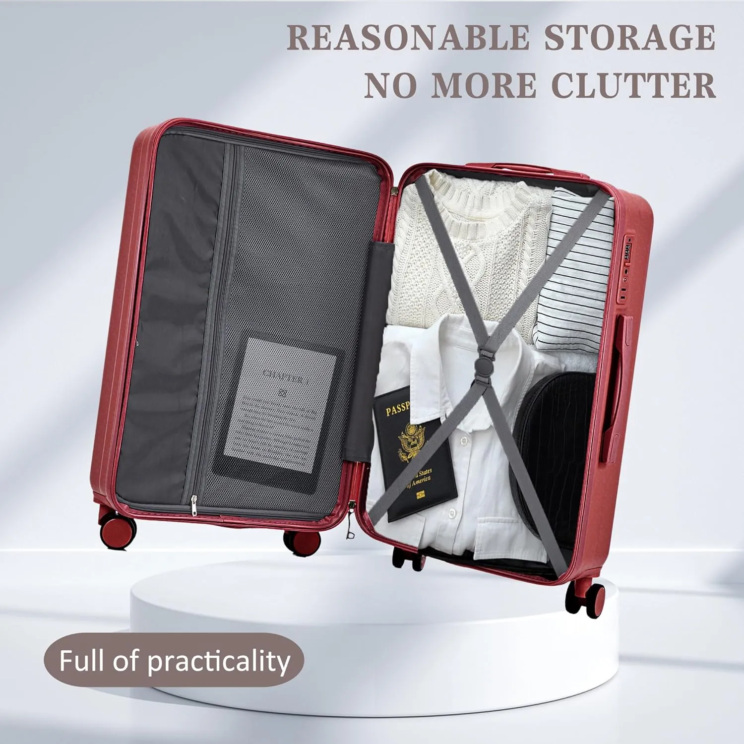 (20/24/28 Inch Hardshell Luggage Set of 3 with ABS Spinner Wheel, Carry On Expandable Lightweight Hardside Travel Suitcase with TSA Combination Lock, Hard Case, Red