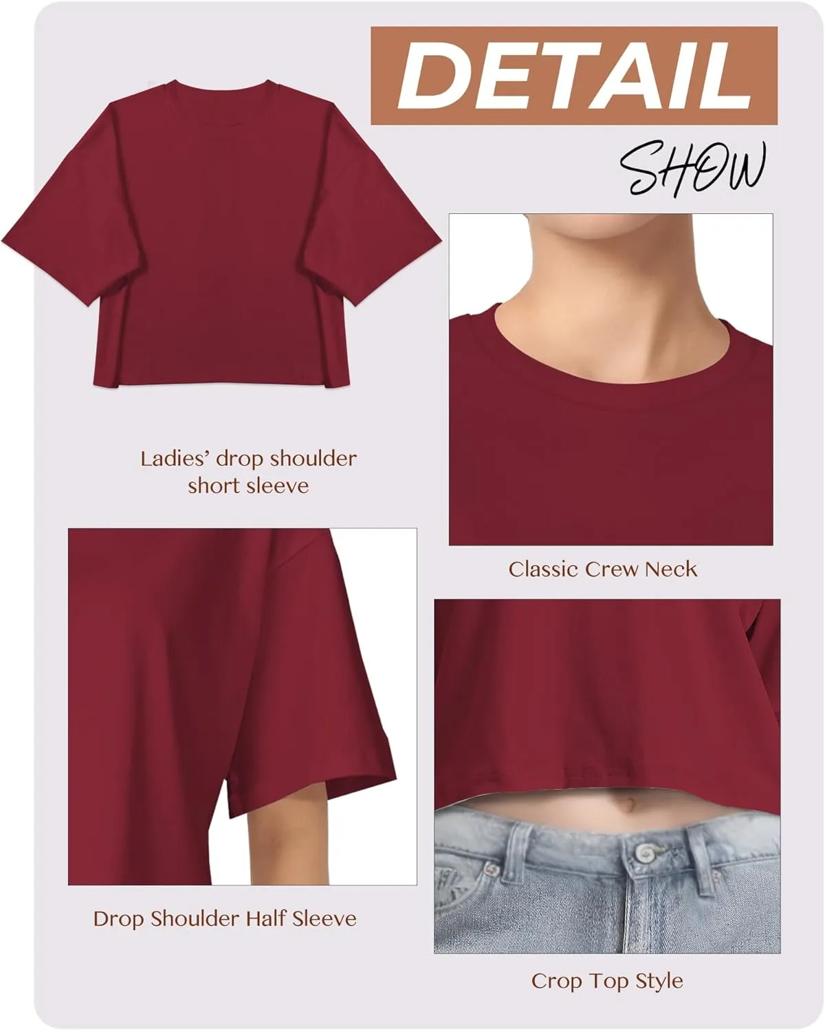 2PC Women's Basic Crop Top Drop Shoulder T Shirt Half Sleeve Cropped Tee Crewneck Short Sleeve Casual Summer Top