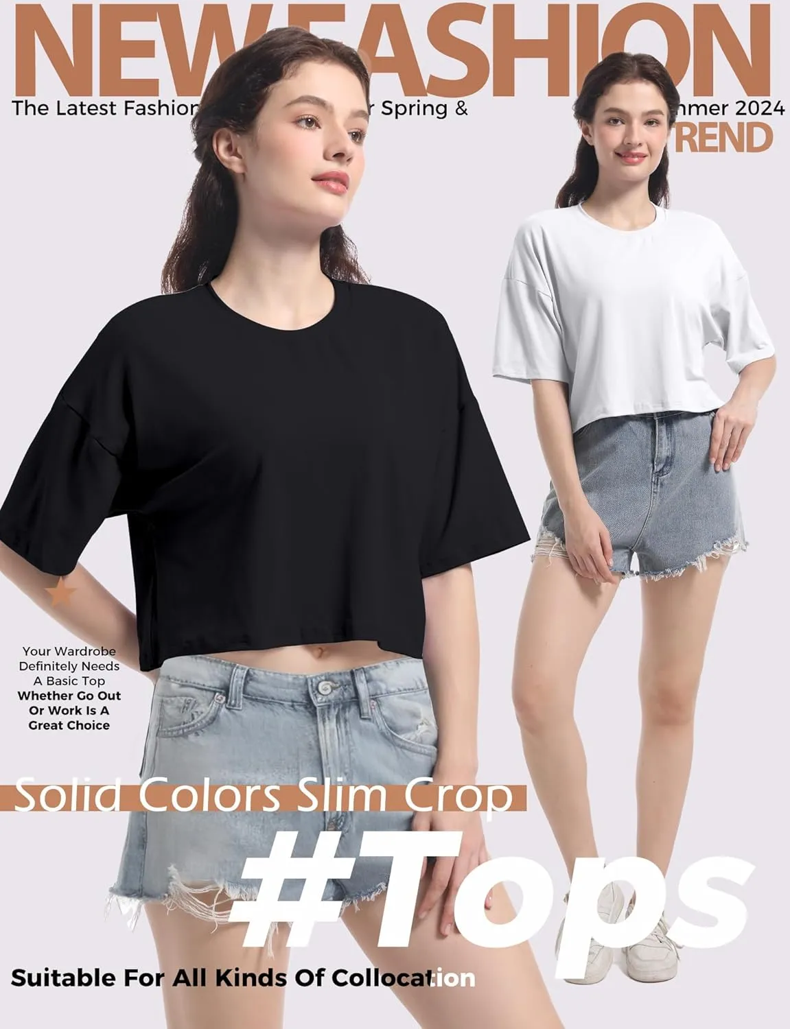 2PC Women's Basic Crop Top Drop Shoulder T Shirt Half Sleeve Cropped Tee Crewneck Short Sleeve Casual Summer Top