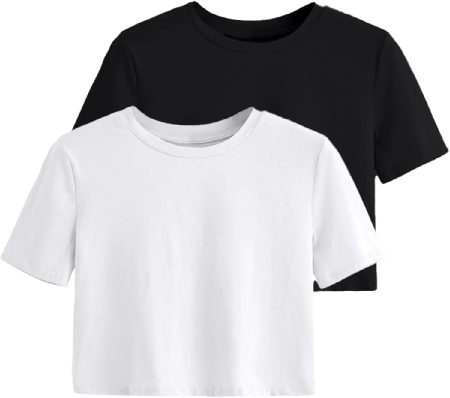 2PC Women's Basic Crop Top Drop Shoulder T Shirt Half Sleeve Cropped Tee Crewneck Short Sleeve Casual Summer Top