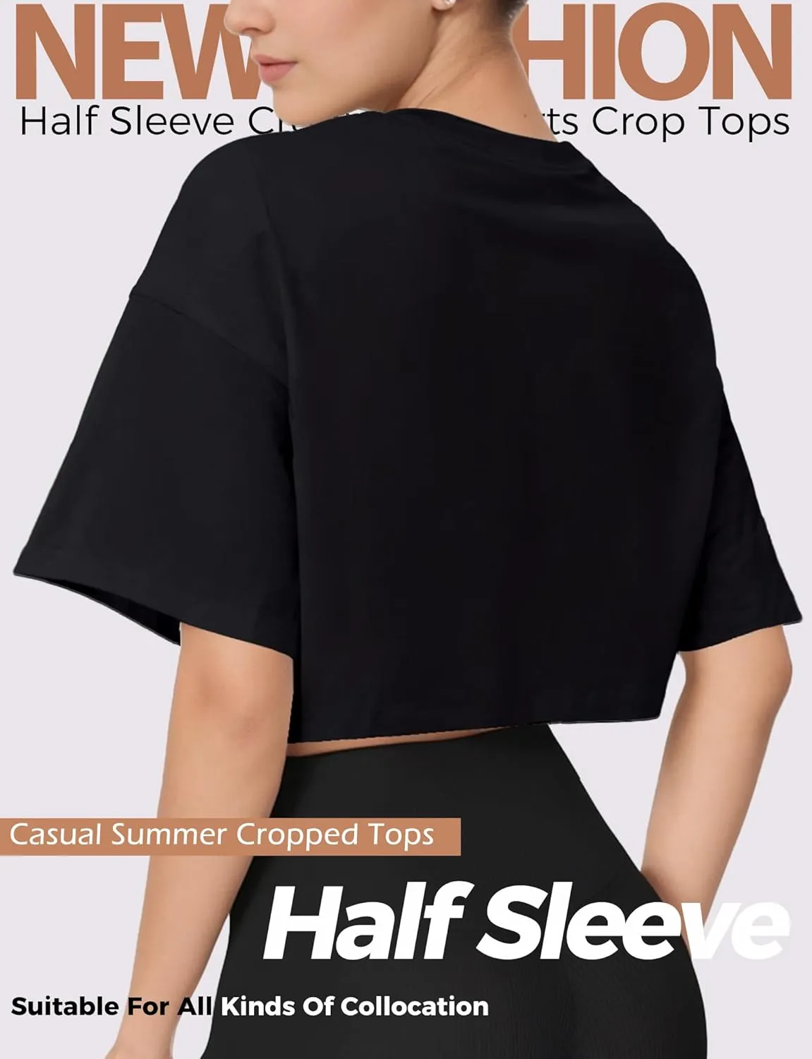 2PC Women's Basic Crop Top Drop Shoulder T Shirt Half Sleeve Cropped Tee Crewneck Short Sleeve Casual Summer Top