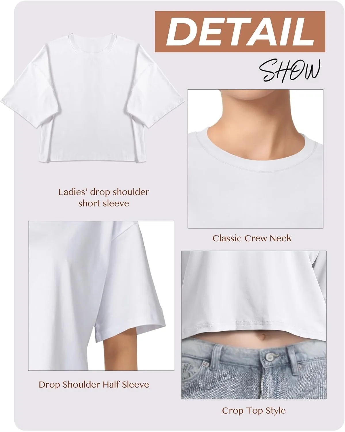 2PC Women's Basic Crop Top Drop Shoulder T Shirt Half Sleeve Cropped Tee Crewneck Short Sleeve Casual Summer Top