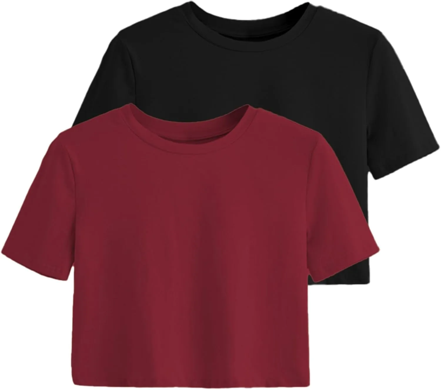 2PC Women's Basic Crop Top Drop Shoulder T Shirt Half Sleeve Cropped Tee Crewneck Short Sleeve Casual Summer Top