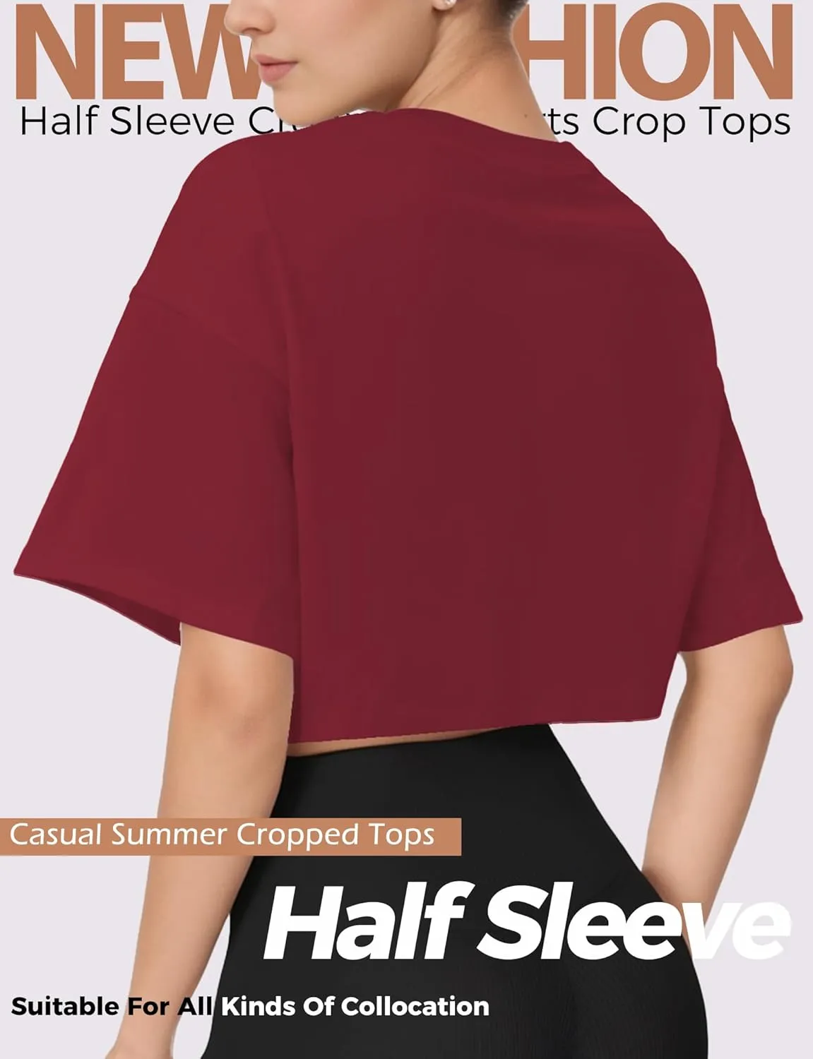 2PC Women's Basic Crop Top Drop Shoulder T Shirt Half Sleeve Cropped Tee Crewneck Short Sleeve Casual Summer Top