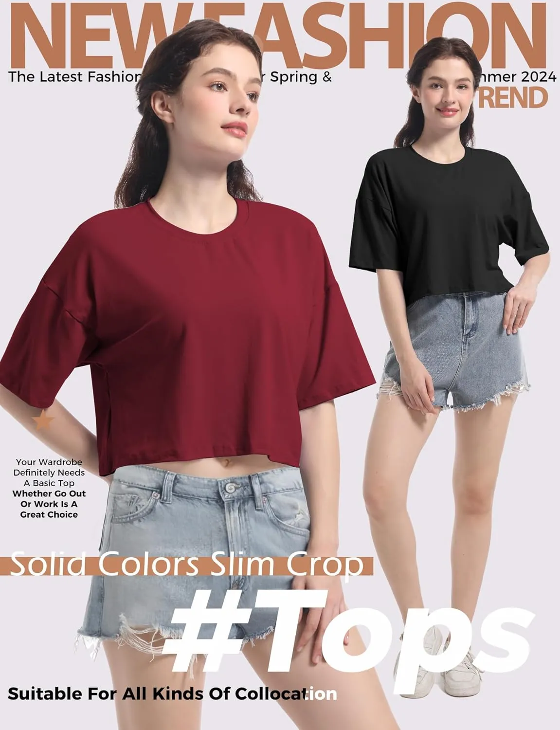 2PC Women's Basic Crop Top Drop Shoulder T Shirt Half Sleeve Cropped Tee Crewneck Short Sleeve Casual Summer Top