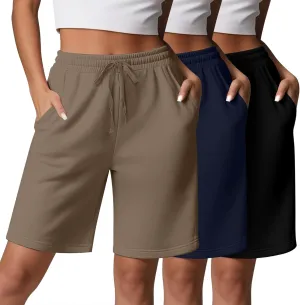 3 Pcs Women Quick Dry Shorts High Waisted Bermuda Shorts for Yoga Athletic Drawstring Bermuda Shorts with Pocket