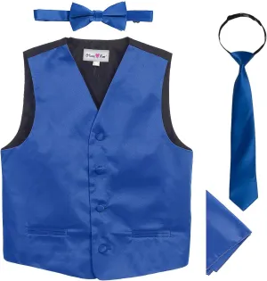 4 Piece Baby and Big Boys' Formal Suit Vest Set with Bowtie and Tie (Size 3T to 16)