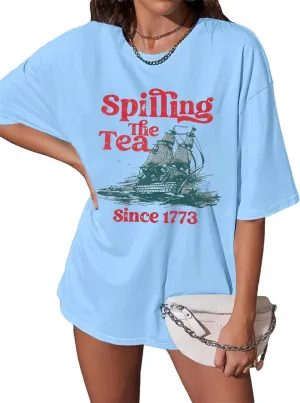 4th of July Shirts Women Spilling The Tea Since 1773 Shirt Patriotic T-Shirt American History Teacher Vintage Tee Tops