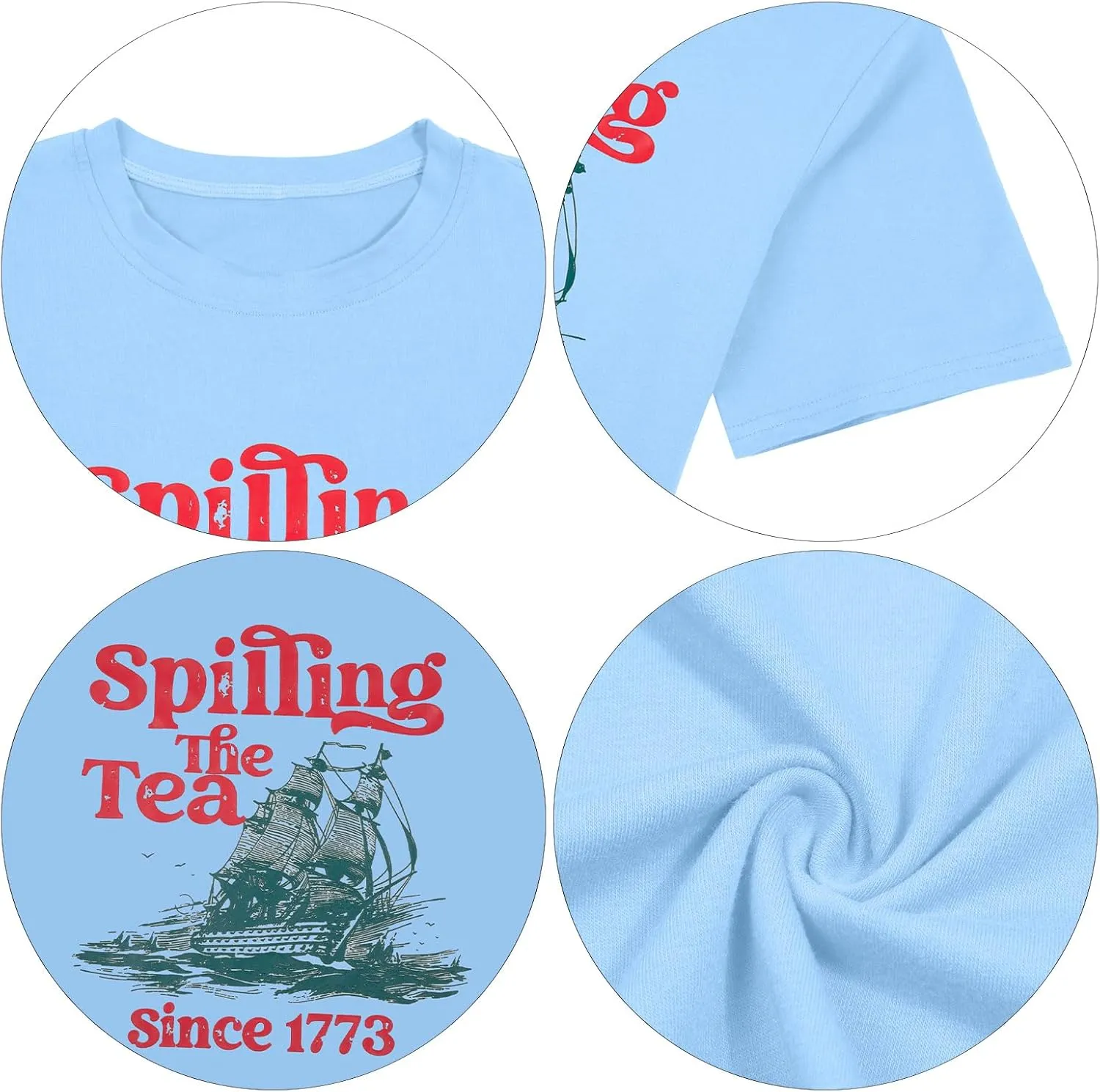4th of July Shirts Women Spilling The Tea Since 1773 Shirt Patriotic T-Shirt American History Teacher Vintage Tee Tops