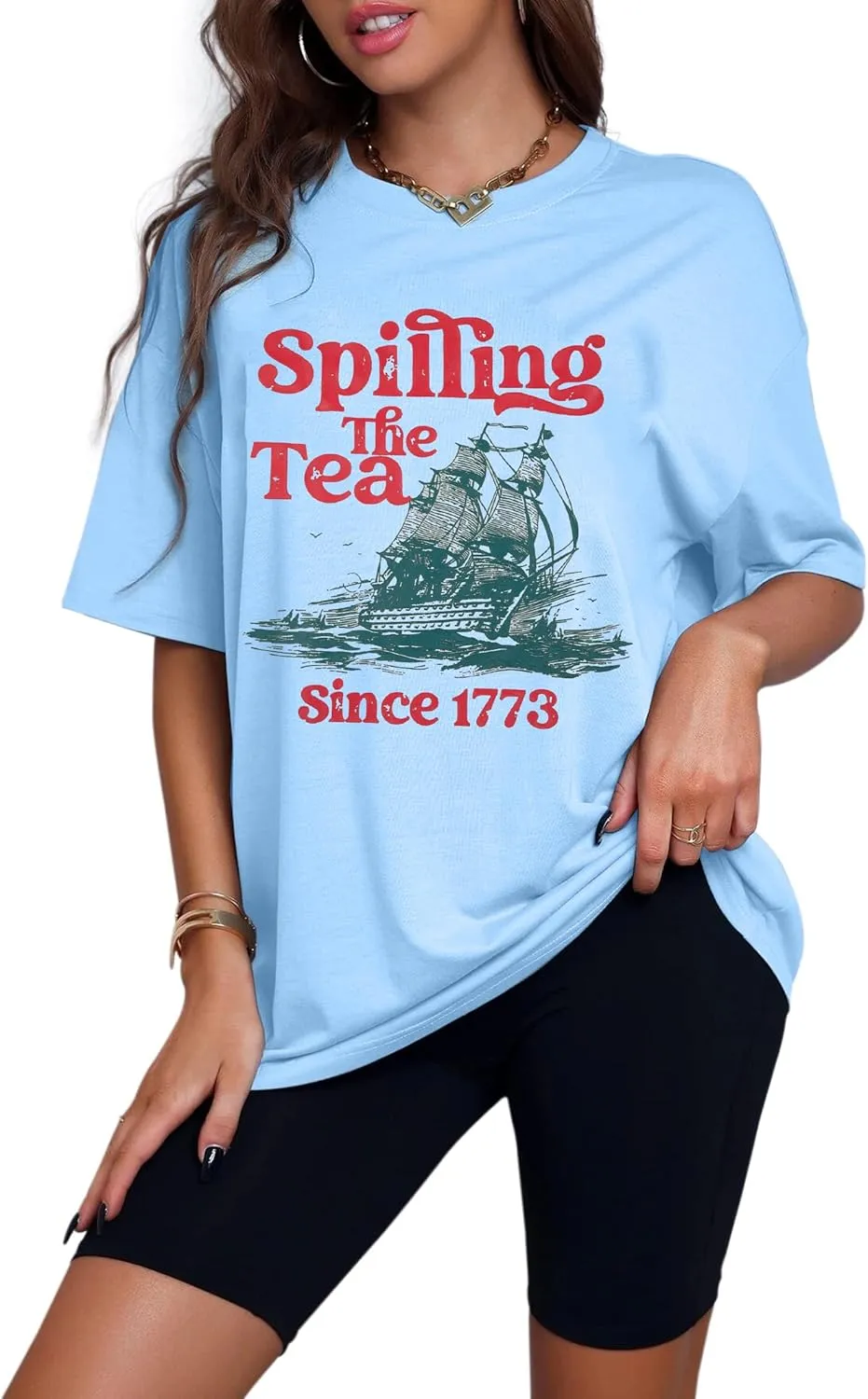 4th of July Shirts Women Spilling The Tea Since 1773 Shirt Patriotic T-Shirt American History Teacher Vintage Tee Tops