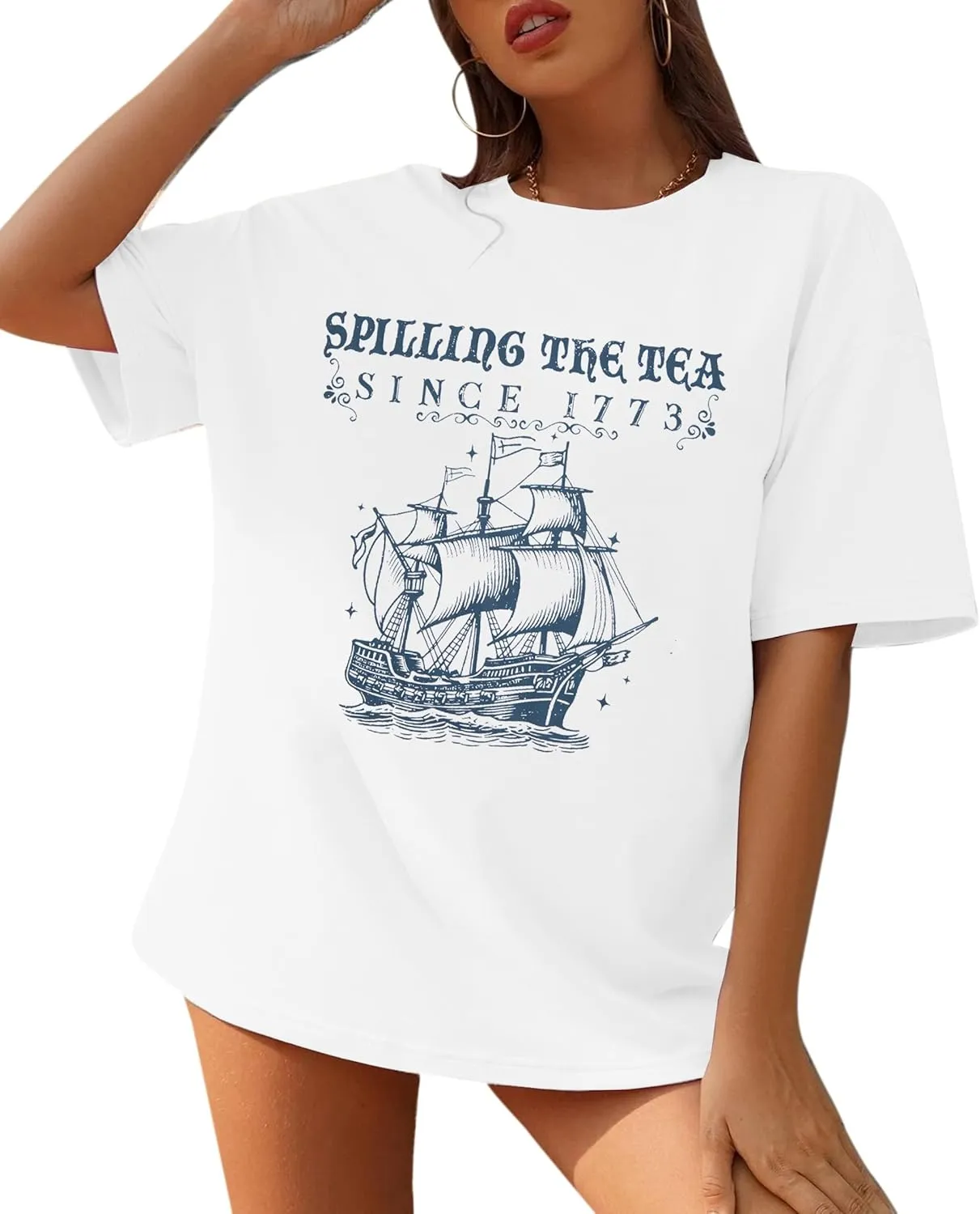 4th of July Shirts Women Spilling The Tea Since 1773 Shirt Patriotic T-Shirt American History Teacher Vintage Tee Tops