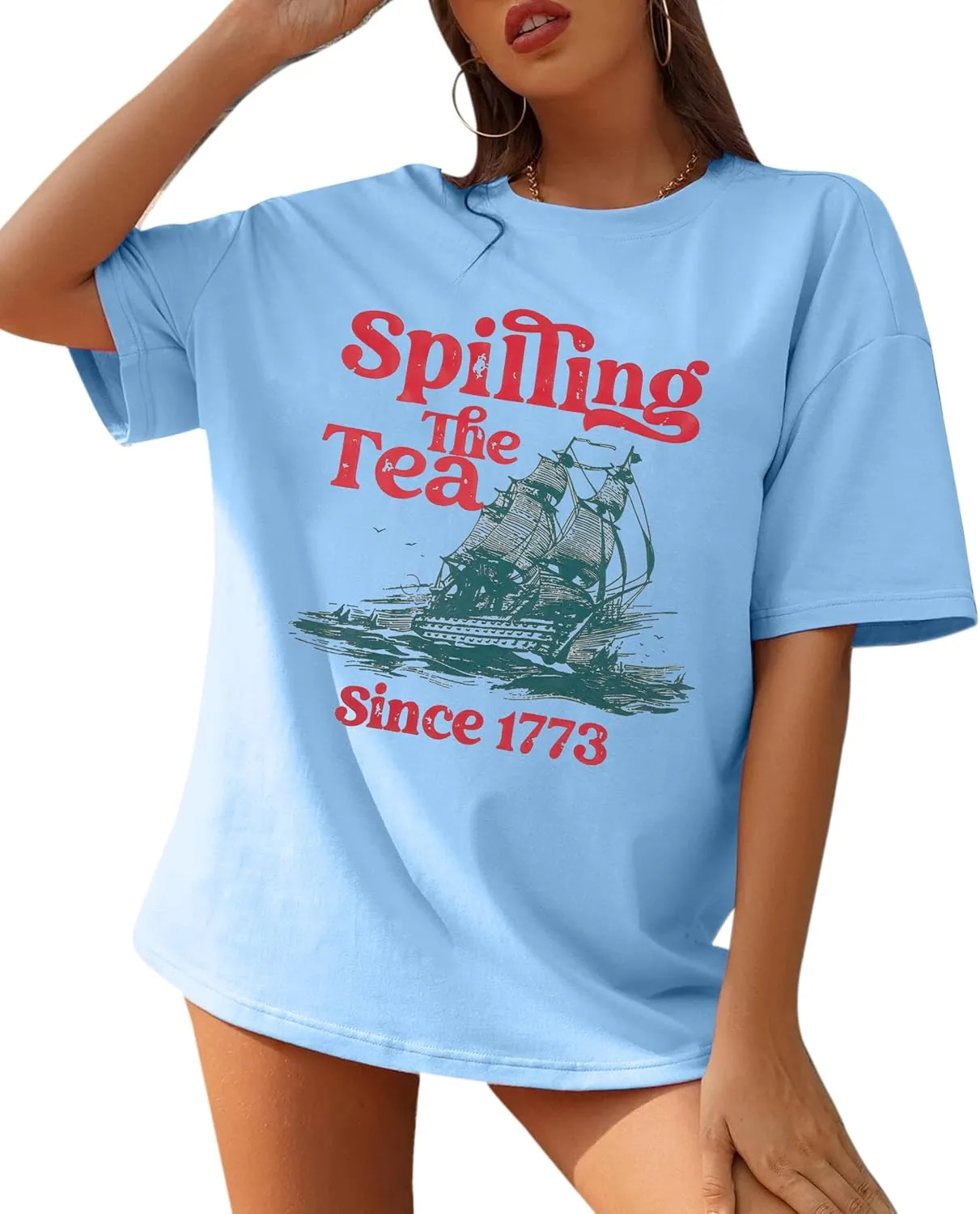 4th of July Shirts Women Spilling The Tea Since 1773 Shirt Patriotic T-Shirt American History Teacher Vintage Tee Tops
