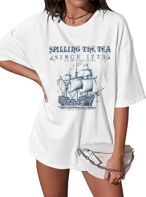 4th of July Shirts Women Spilling The Tea Since 1773 Shirt Patriotic T-Shirt American History Teacher Vintage Tee Tops