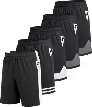 5 Pack Men's Athletic Shorts5PC Basketball Shorts with PocketsCasual Summer Shorts for Men