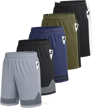 5 Pack Men's Athletic Shorts5PC Basketball Shorts with PocketsCasual Summer Shorts for Men