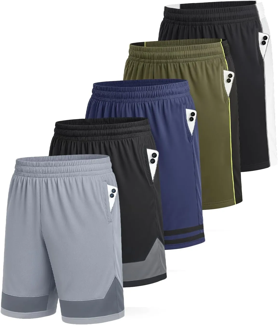 5 Pack Men's Athletic Shorts5PC Basketball Shorts with PocketsCasual Summer Shorts for Men