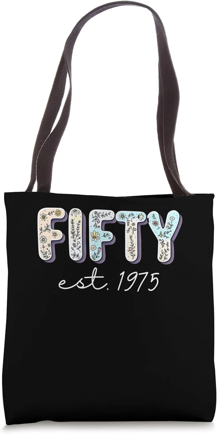 50 Years Old Vintage 1975 50th Birthday Tee Wildflower Women Tote Bag