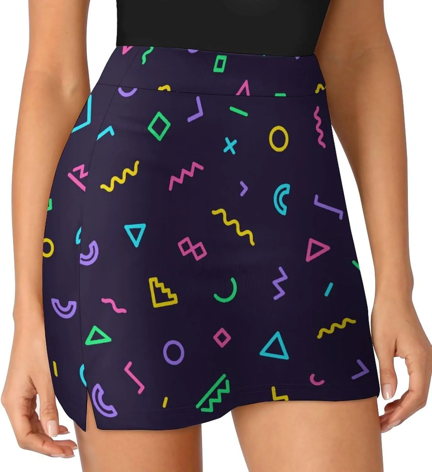 80s Memphis Women's Mini Tennis Skirt with Shorts Underneath Athletic Workout Cute Skorts