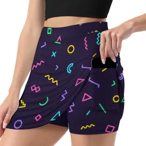 80s Memphis Women's Mini Tennis Skirt with Shorts Underneath Athletic Workout Cute Skorts