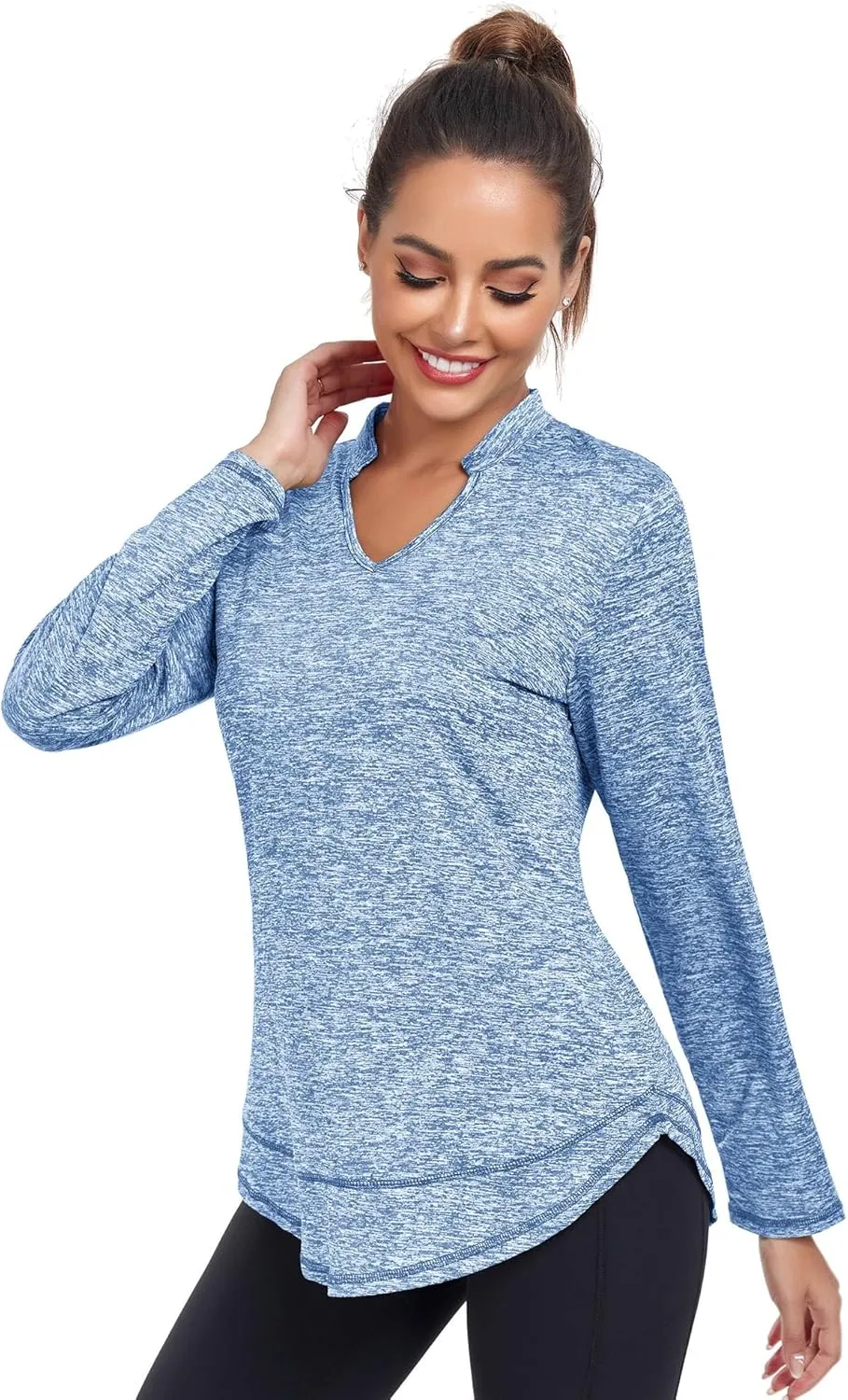 Absttith Women's Long Sleeve Workout Shirts Running Yoga Tops Athletic V Neck Sport Tee Side Split