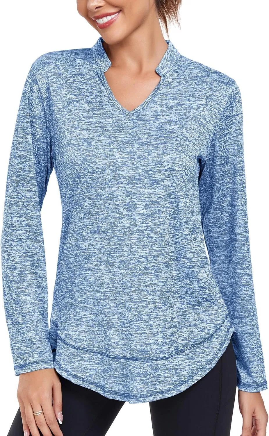 Absttith Women's Long Sleeve Workout Shirts Running Yoga Tops Athletic V Neck Sport Tee Side Split