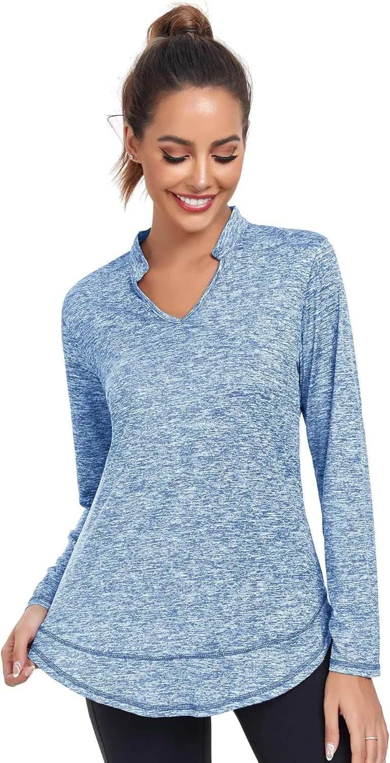 Absttith Women's Long Sleeve Workout Shirts Running Yoga Tops Athletic V Neck Sport Tee Side Split