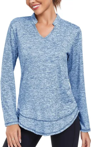 Absttith Women's Long Sleeve Workout Shirts Running Yoga Tops Athletic V Neck Sport Tee Side Split