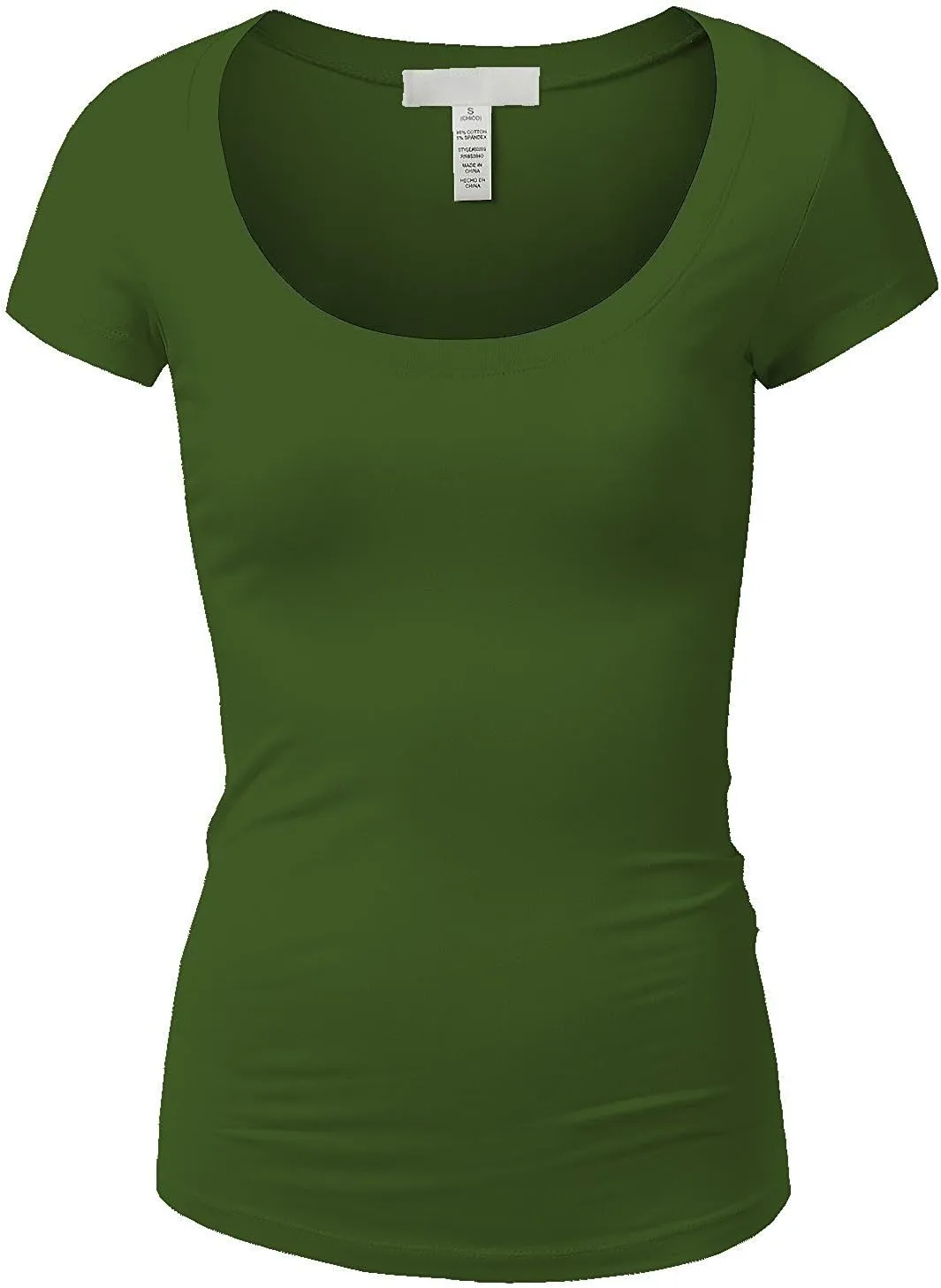 Active Basic Womens Plain Basic Deep Scoop Neck with Cap Short Sleeves
