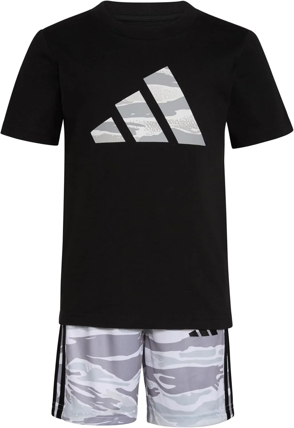 adidas Boys Short Sleeve Cotton Tee Shirt and Aop Camo Short Set